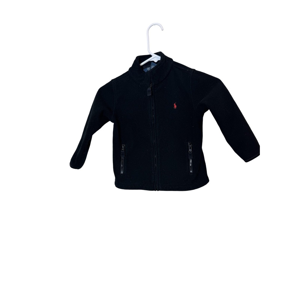 Polo Ralph Lauren Jacket Boys 4 Black Fleece Full Zip Red Pony Logo Coat
